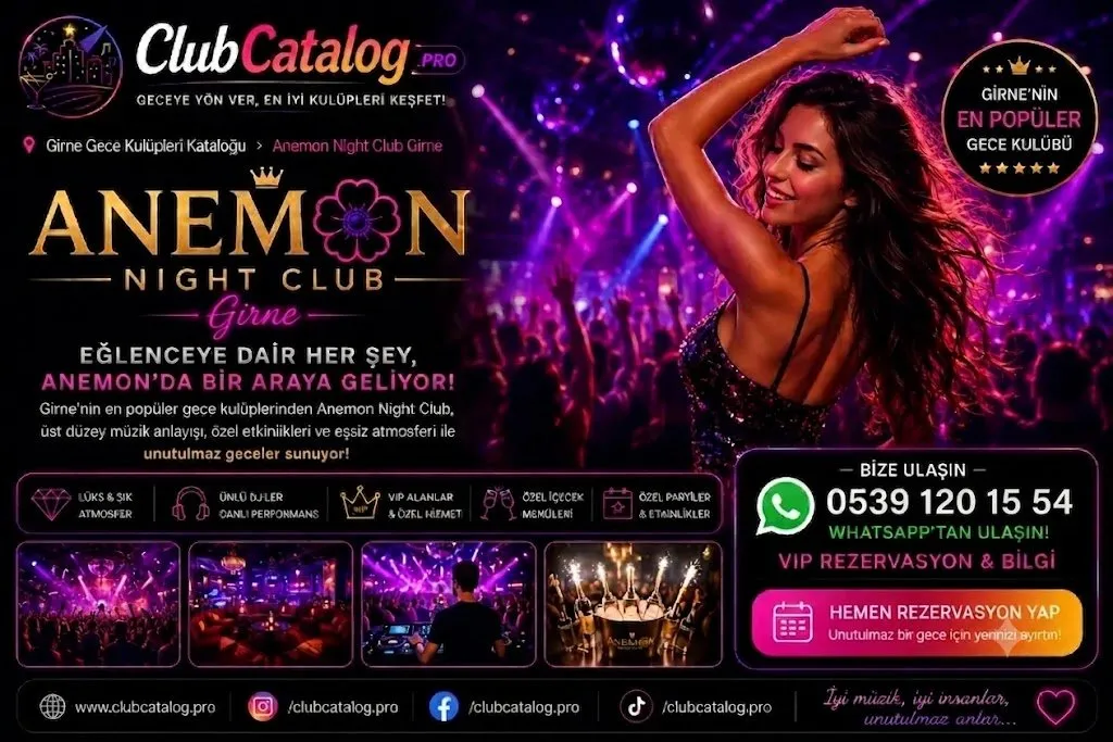 Rose Afrodit Night Club Girne tanıtım afişi. ClubCatalog.pro tarafından hazırlanan görselde VIP rezervasyon, iletişim bilgileri, gece kulübü atmosferi ve Girne gece hayatı rehberi yer almaktadır.